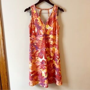 Marmot Pink/orange Floral Print Athletic Tennis Dress V-neck Size Medium Mini